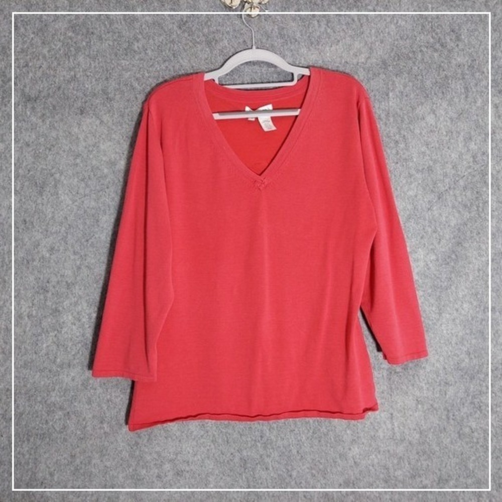 Coldwater Creek Top L Silk Cotton Knit Pink Preppy Casual Minimalist